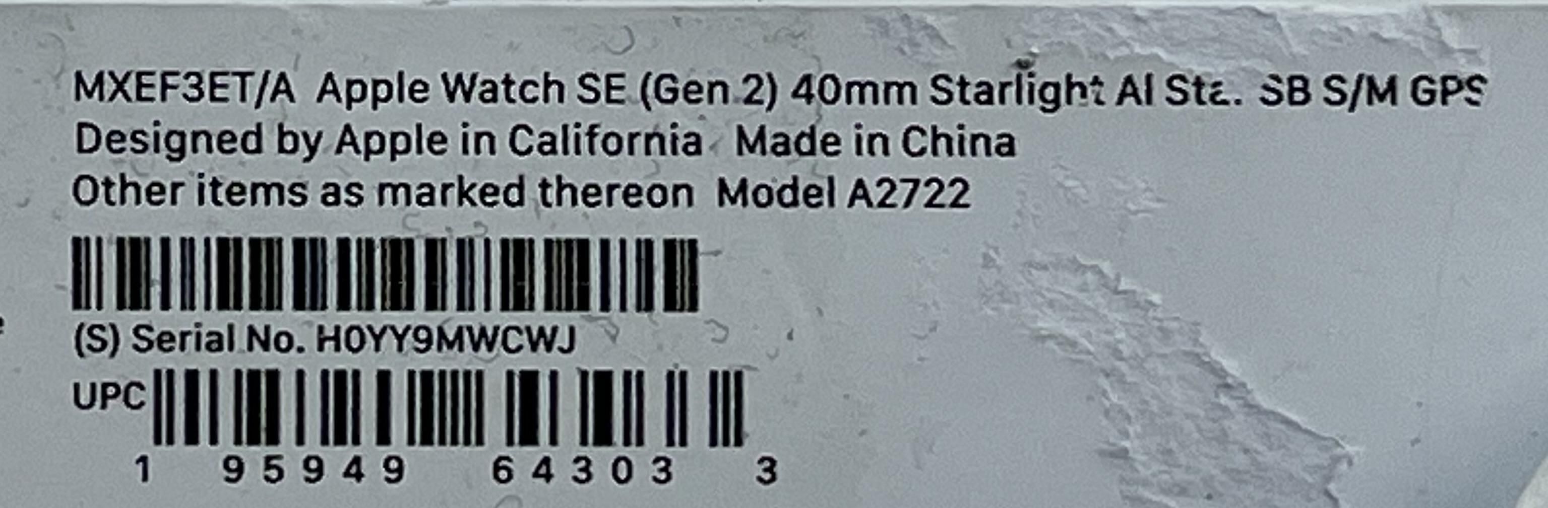 OUTLET Apple Watch SE 2gen GPS 40mm Księżycowa poświata FV23 GW