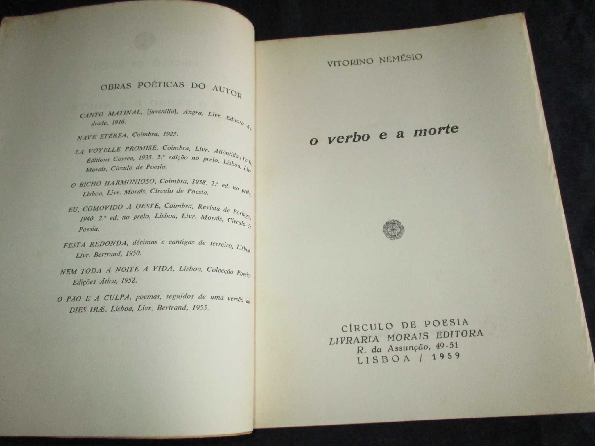 Livro O Verbo e a Morte Vitorino Nemésio 1ª edição