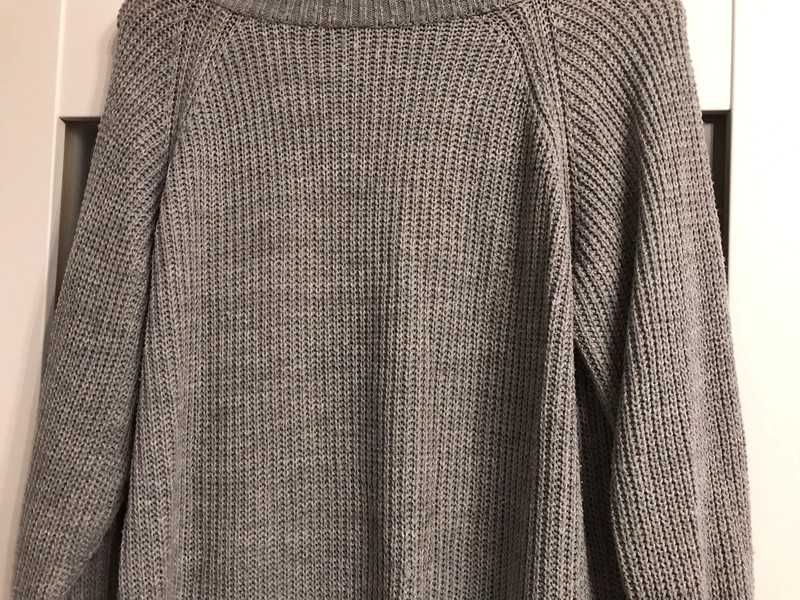 długi szary sweter z golfem dzianinowy pleciony długi rękaw S M