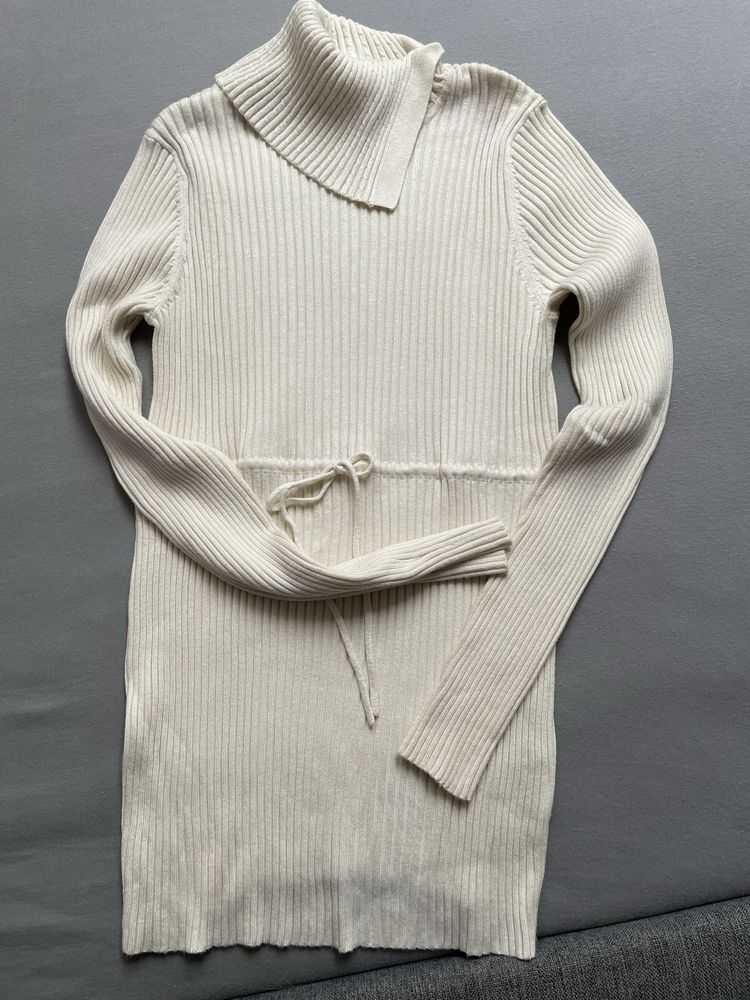 Przepiękny prążkowany sweter z golfem jedwab massimo dutti r. S/M/L
