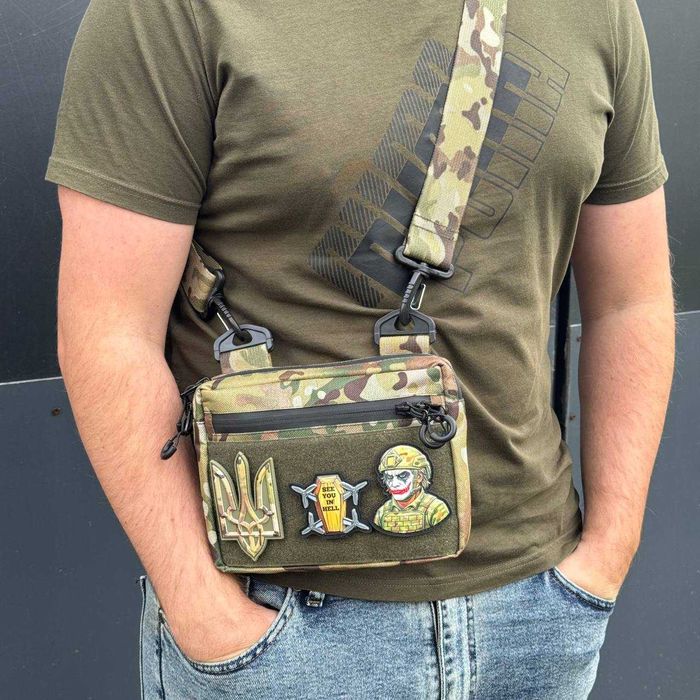 Тактична сумка через плече чоловіча чорна з липучкою під патчі