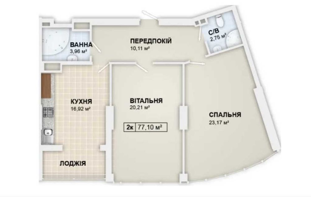 Продаж двокімнатної квартири під чистову обробку