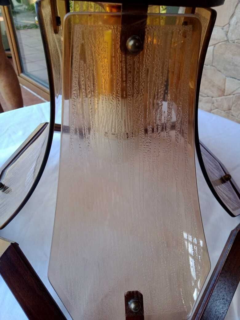 Duża elegancka lampa wisząca - ABC Design - drewno połączone ze szkłem
