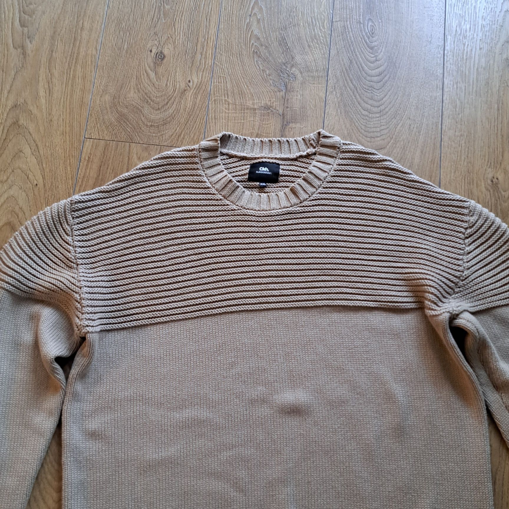 Beżowy sweter męski C&A Clockhouse XXL – gruby splot, modny fason