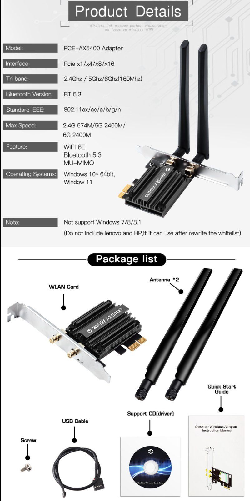 Мережева карта Fenvi FV-AX5400 Intel MT7922 6E Bluetooth 5.3