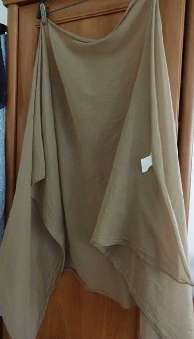 Szal Cienki, Powiewny Oliwkowy, Szeroki, Kształt Rombu, Bawełna Jedwab