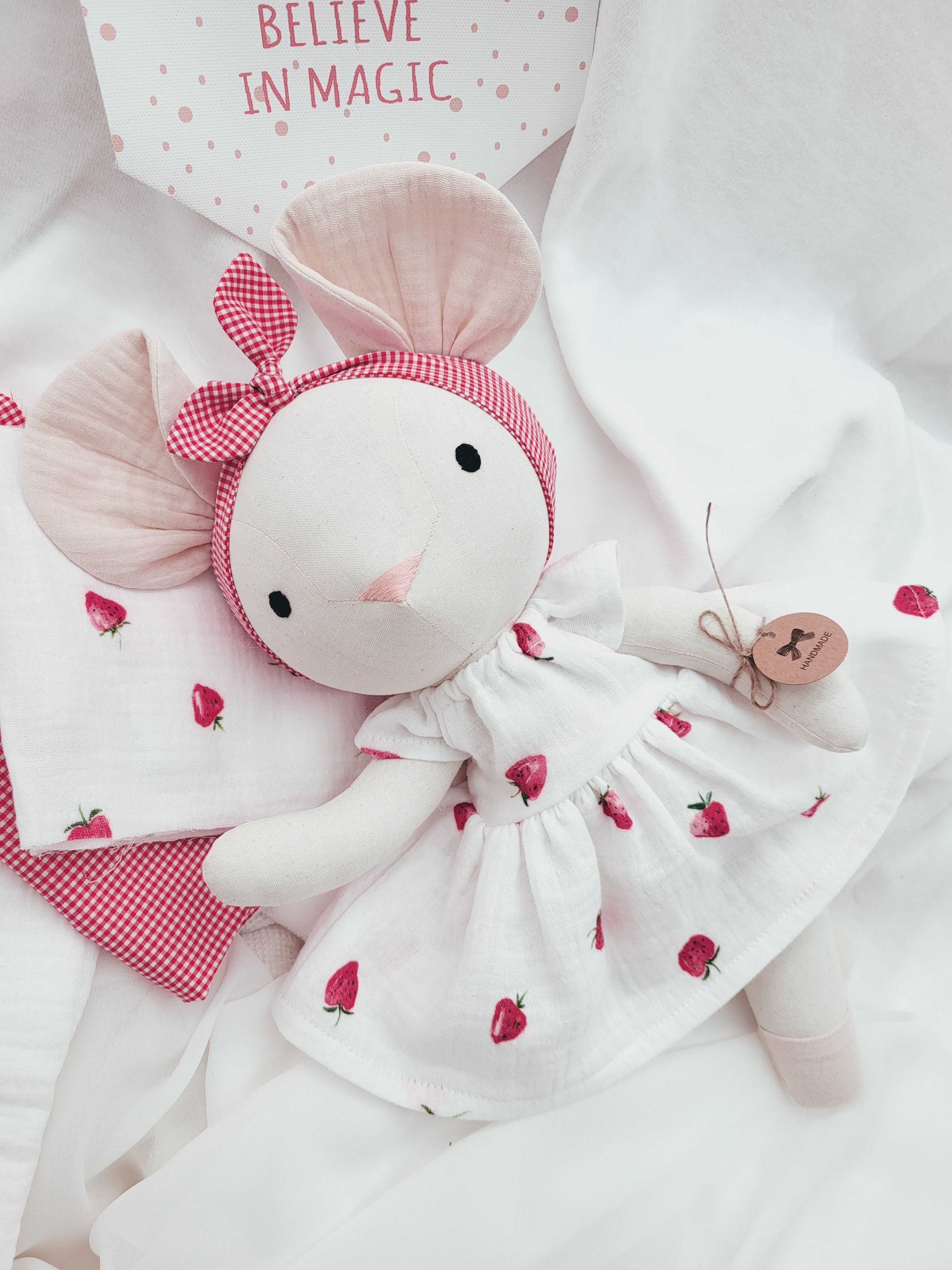 Lalka szyta Myszka prezent chrzciny urodziny rękodzieło handmade