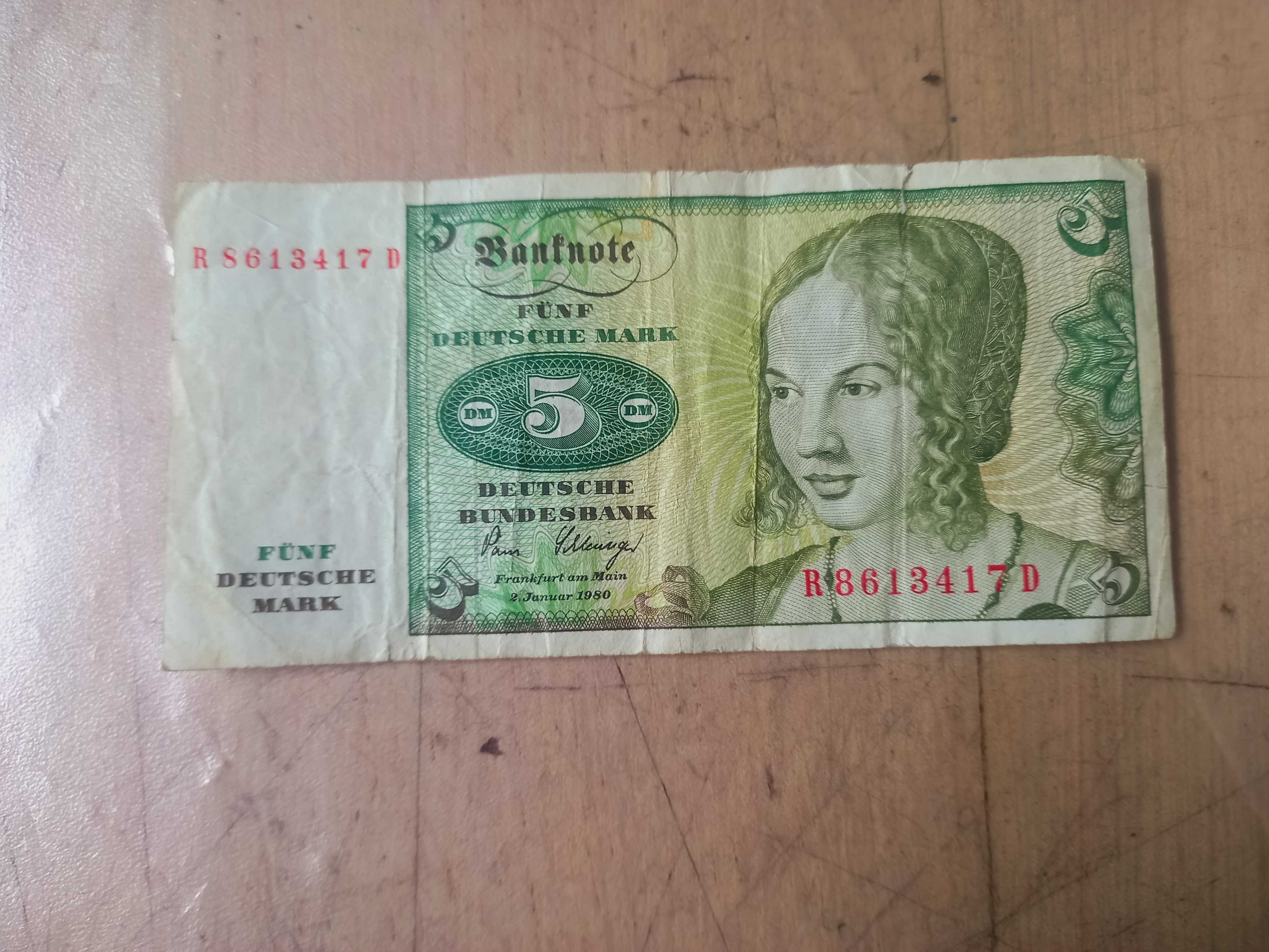 Banknot banknoty Gulden 25 1 dolar amerykański USA 5 marek niemieckich