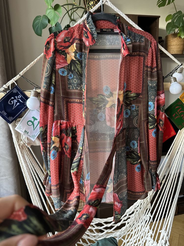 Włoska narzutka pareo kwiaty oversize S M L