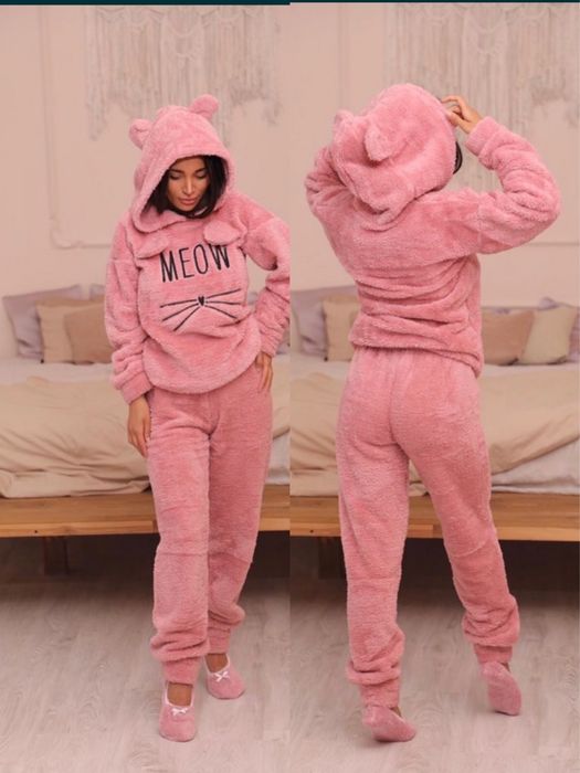 Теплые мех пижамы meow все рамеры кофта + штаны