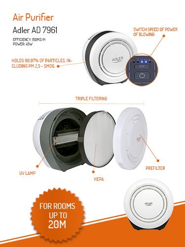 Adler AD 7961 – oczyszczacz powietrza z filtrem HEPA i jonizacją UV