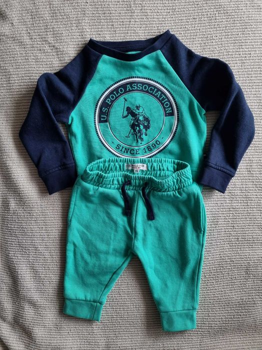 Zielony bawełniany dres chłopięcy U.S. Polo Assn. Rozmiar: 6 miesięcy.