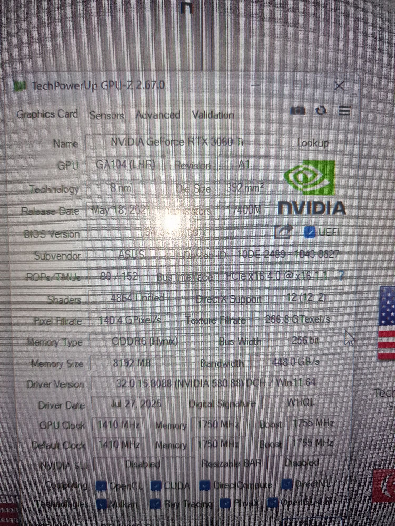 RTX 3060ti oc TUF Asus 8gb