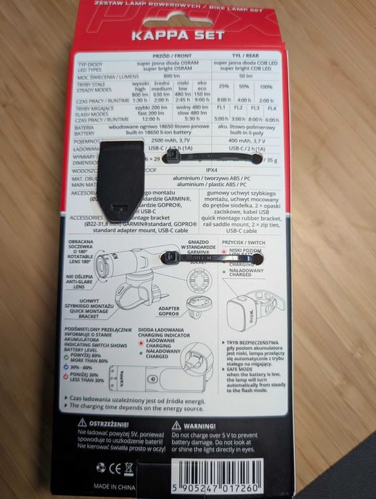 Lampki rowerowe - zestaw - Prox - Kappa Set - Nowe - bardzo mocne