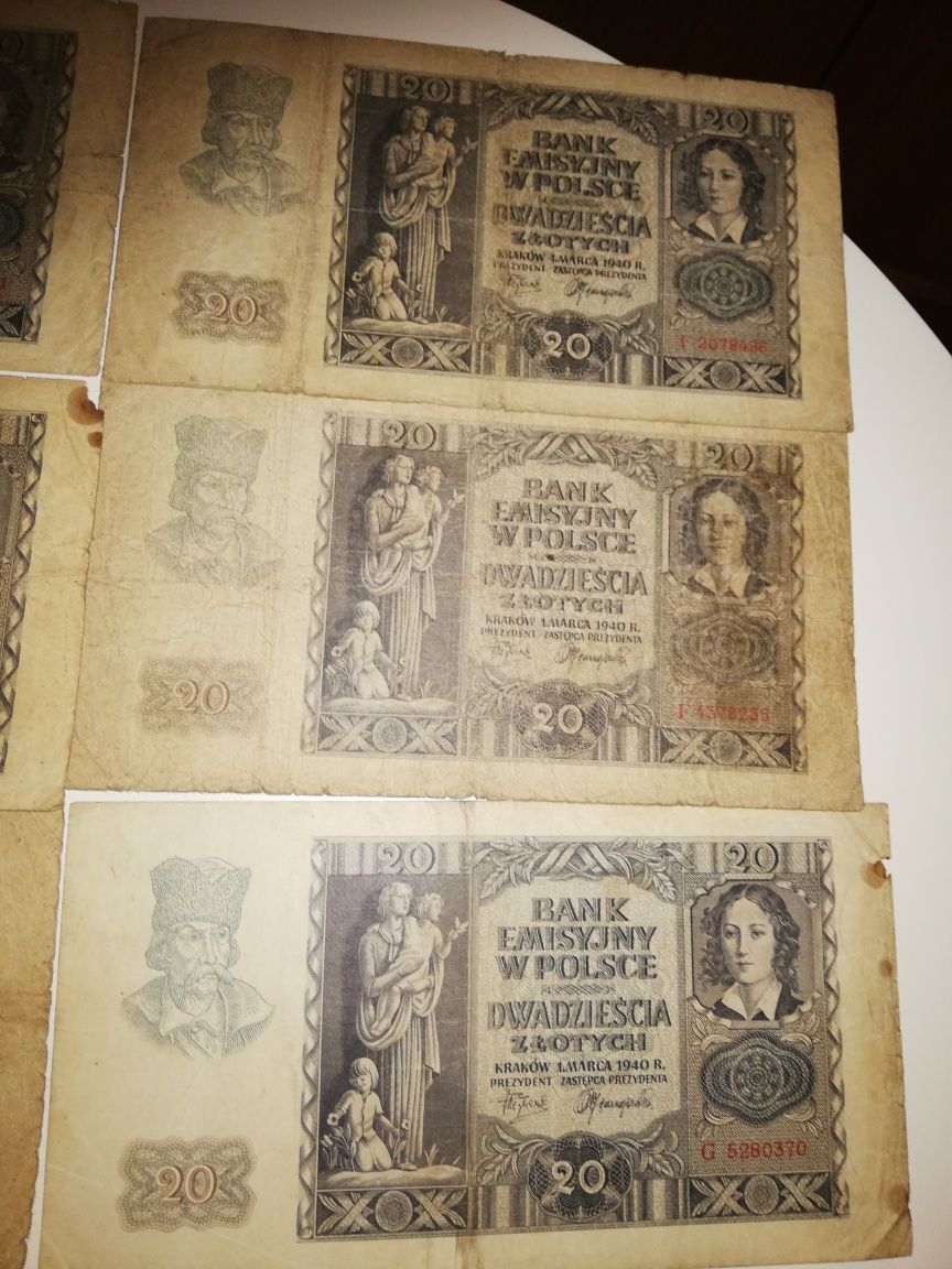 Okazja 10 sztuk banknotów 20 zloty 11940 rok