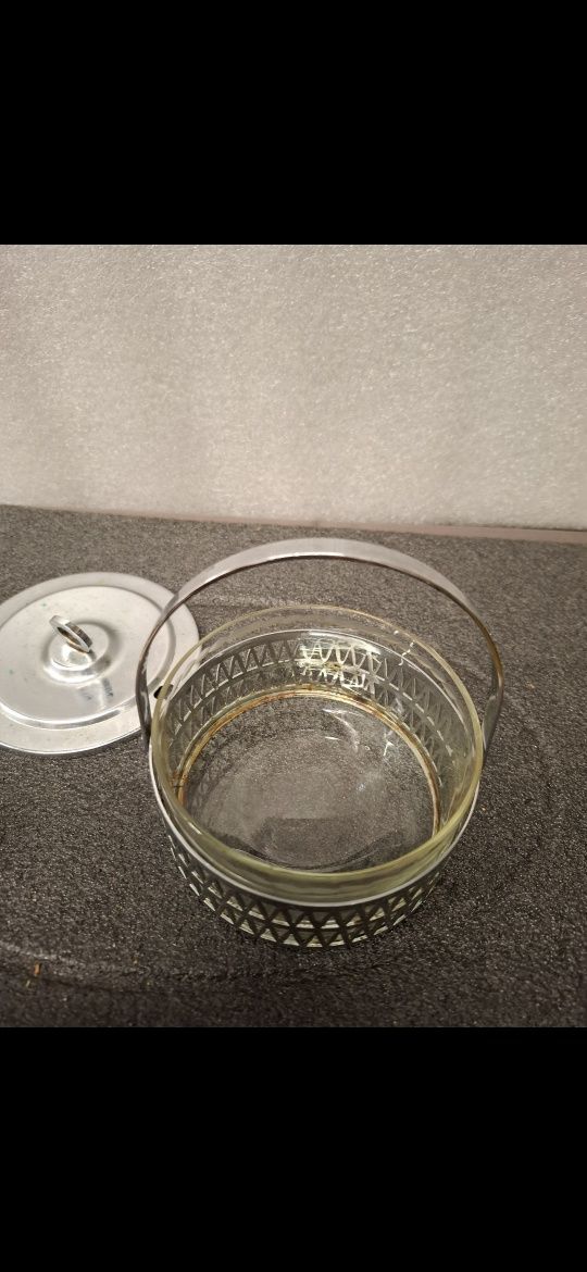 Cukiernica szklana w met koszulce prl