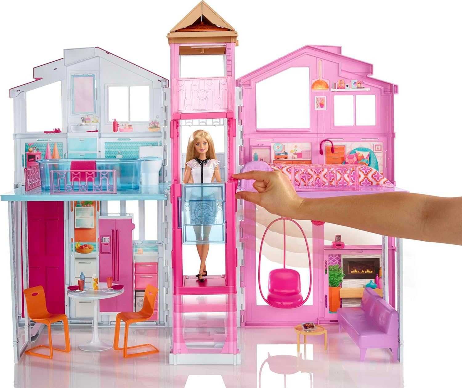 BARBIE 3 Piętrowy domek dla lalek z windą i akcesoriami DLY32 NOWY