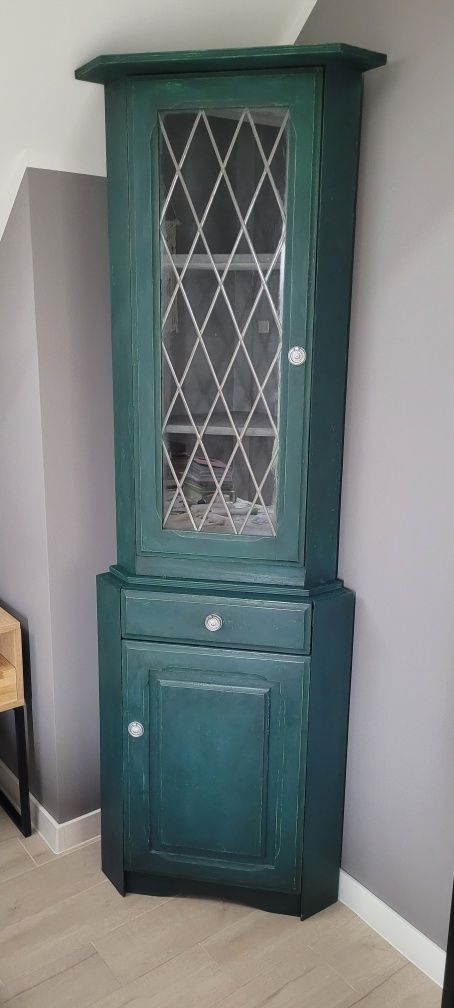 Komoda, witryna z szybą starodawna, retro, odnowiona