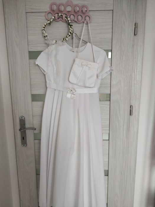 Sukienka komunijna, torebka, wianek