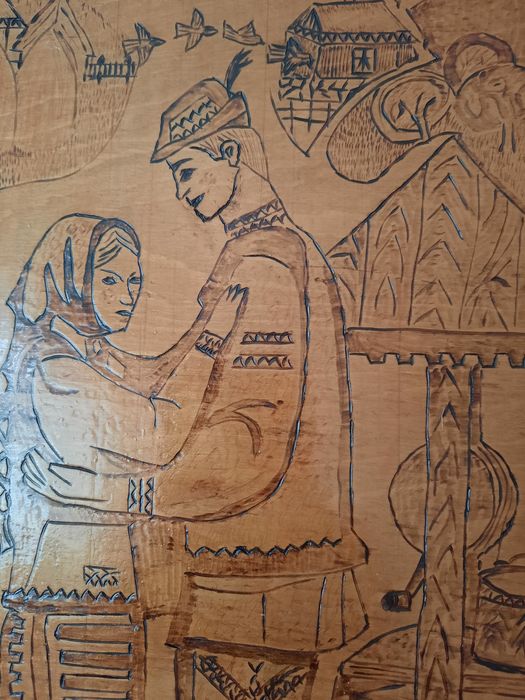 Z lat 80- tych Obraz wypalany w drewnie