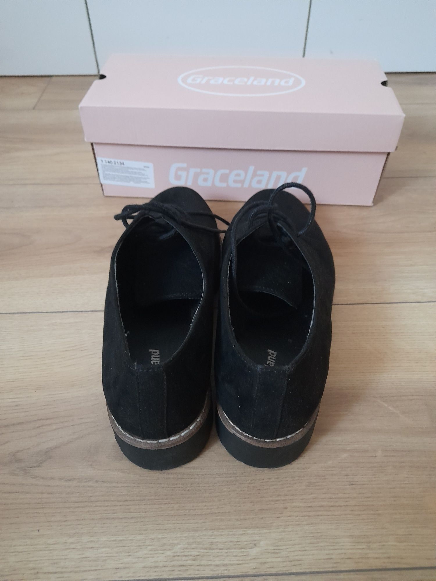 Nowe czarne sznurowane buty Graceland półbuty damskie rozmiar 39