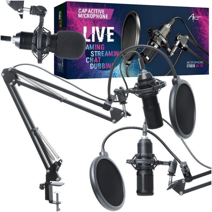 Mikrofon stojący na wysięgniku ART AC-03 duży statyw trójnóg streaming
