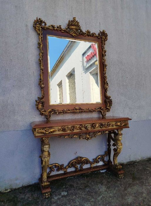 Konsola włoska z lustrem rzeźbiona