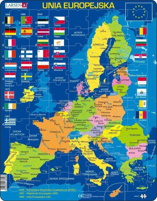 Układanka Unia Europejska - Mapa, Flagi pudełko,288x373 mm