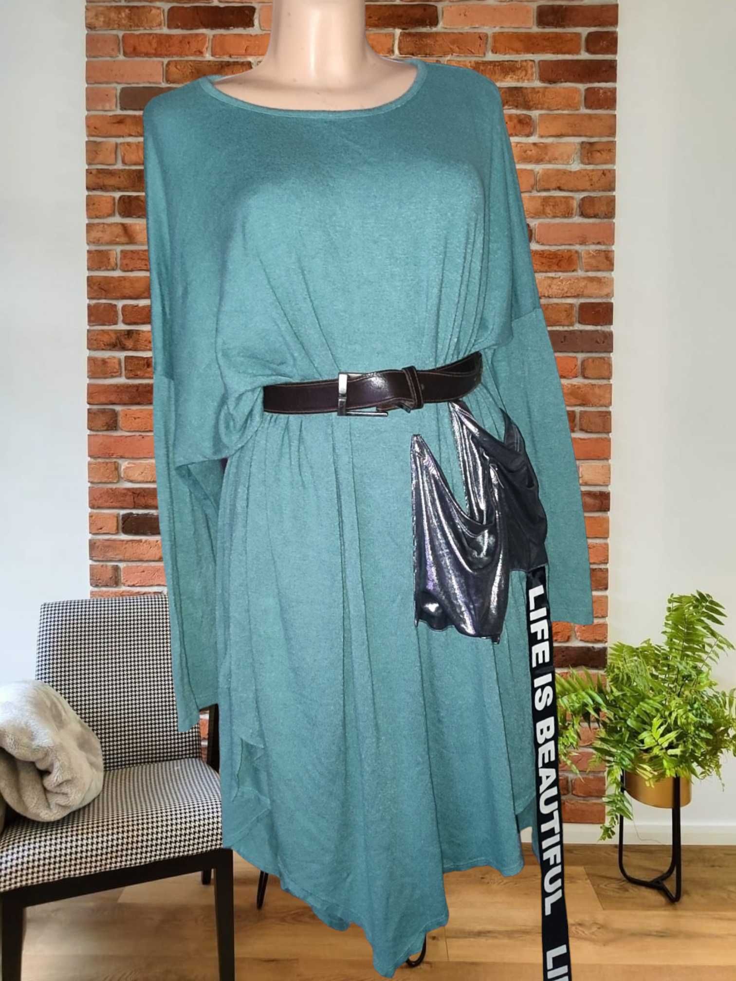 M-XXXL, zielona, długa, sweterkowa sukienka
