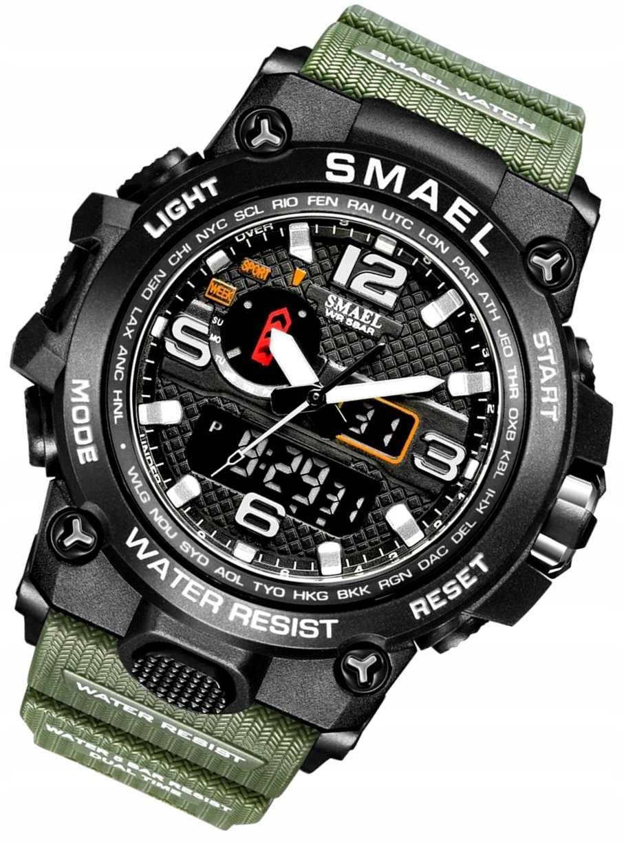 Smael zegarek sportowy militarny zielony pasek gumowy cyfrowy LED WR50