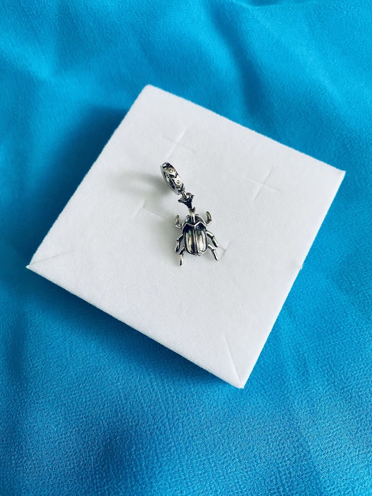 nowa unikatowa zawieszka charms beads potężny skarabeusz srebro 925