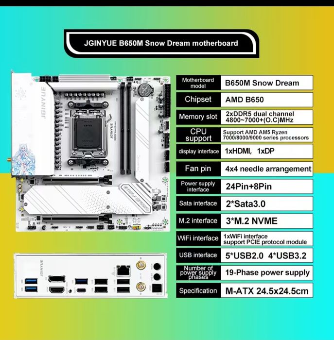 Материнская плата AMD AM5, JGINYUE B650M Snow Dream
