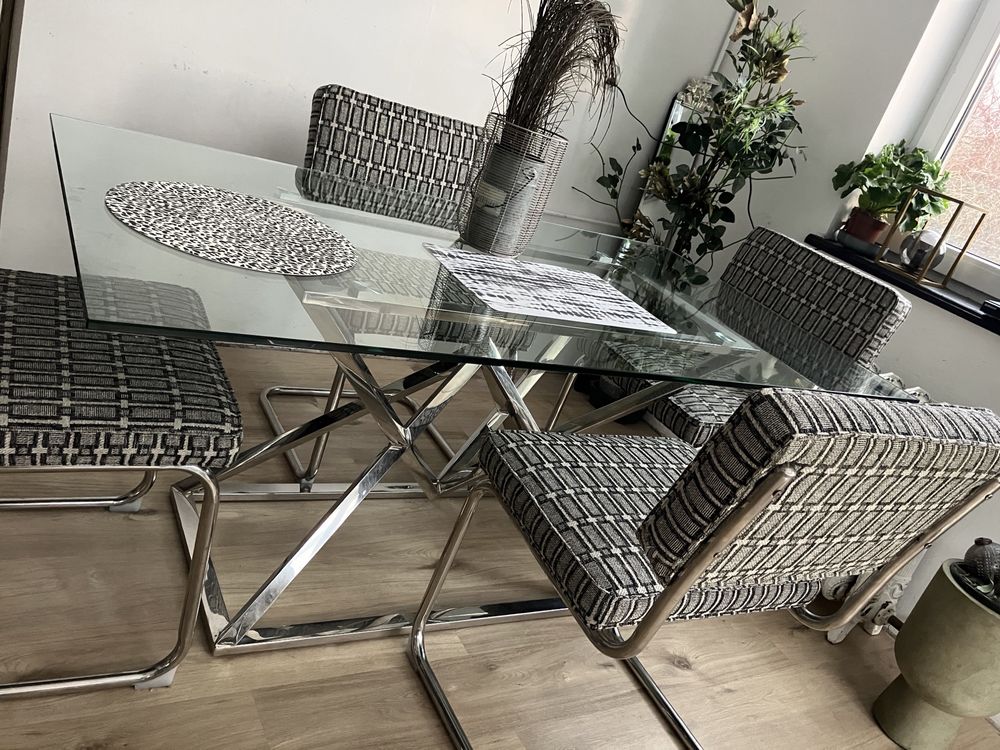 Stół ciezki stal nierdzewna połysk lustrzany  metal szkło hartowane