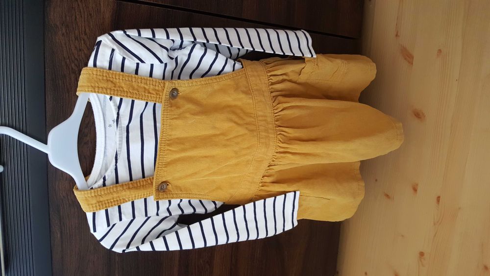 Zestaw FF Spódniczka na szelkach + bluzka w paski 86-92