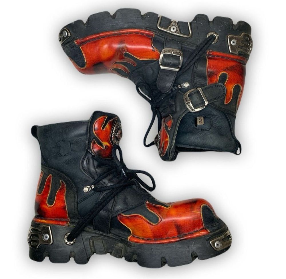 New Rock flame biker archive boots