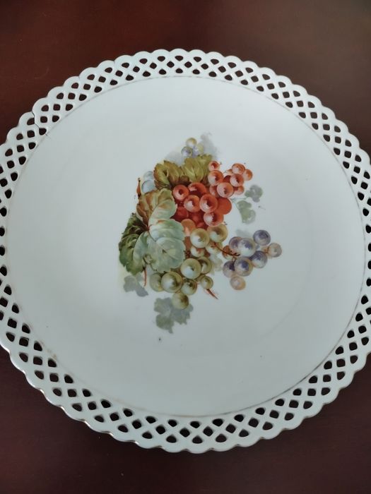Talerz patera ażurowa z owocami porcelana przedwojenna Schumann