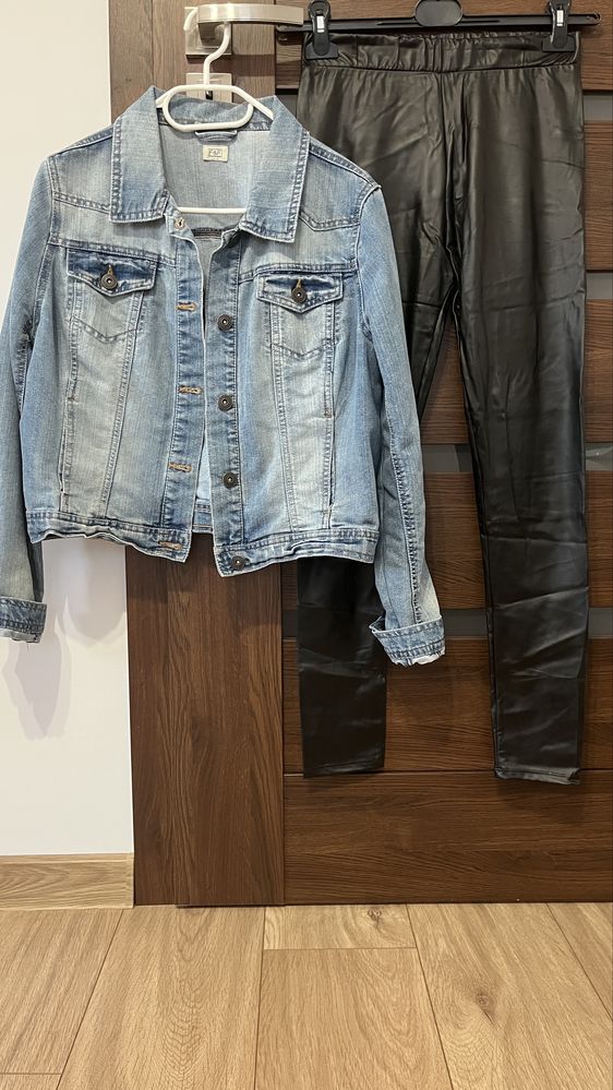 Kurtka jeansowa r M, legginsy woskowane S