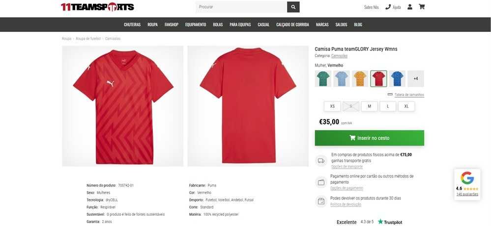 Puma t-shirt de futebol vermelha (315)