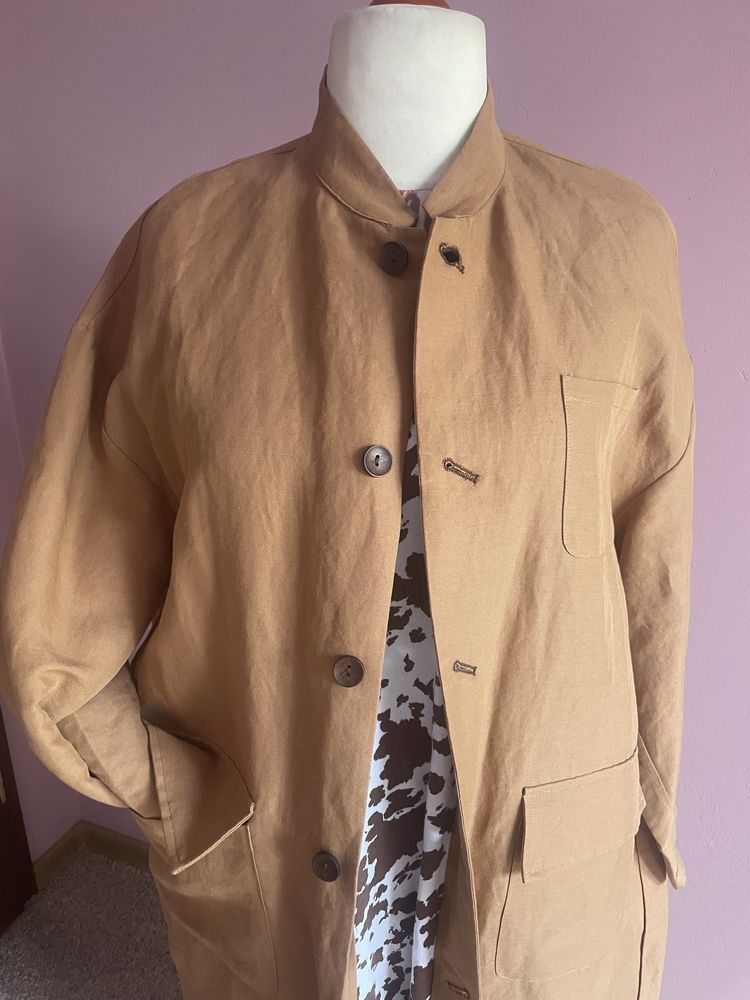 Kamelowy lniany plaszcz oversize WENDY TRENDY 42/44/46/46