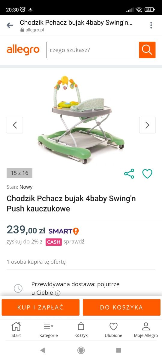 Chodzik Pchacz bujak 4baby Swing'n Push kauczukowe