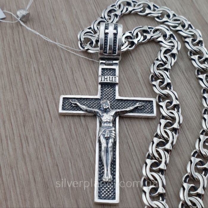 Массивная серебряная цепочка шикарный мужской крест Ланцюг срібний