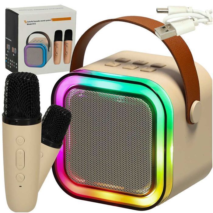Zestaw Karaoke Głośnik Bluetooth Przenośny + 2 Mikrofony LED USB