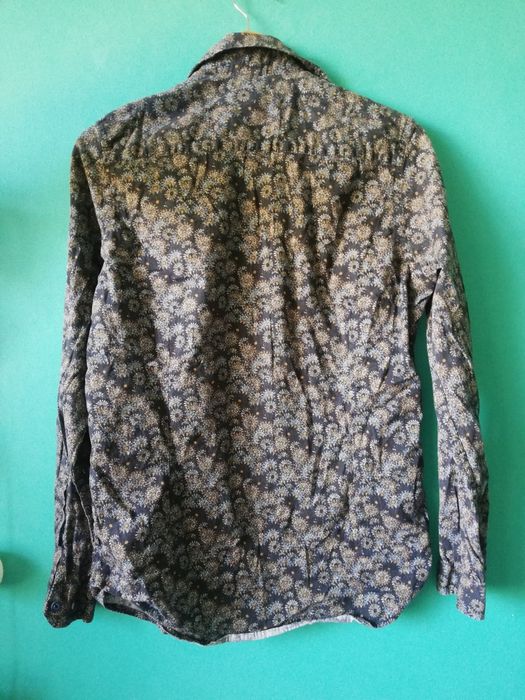 Granatowa koszula męska w kwiaty S Jean Carriere slim fit jesienne kwi
