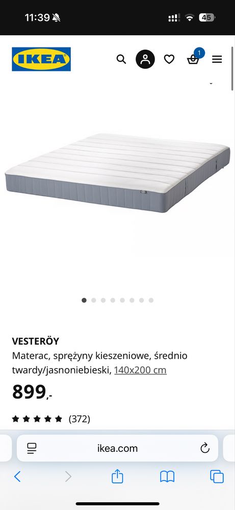 Łóżko IKEA MANDAL 140x200 z zagłówkiem + materac VESTEROY - jak NOWE!!