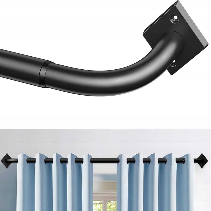 Karnisz Metalowy Składany 85-228 cm Zaokrąglony Czarny Drążek