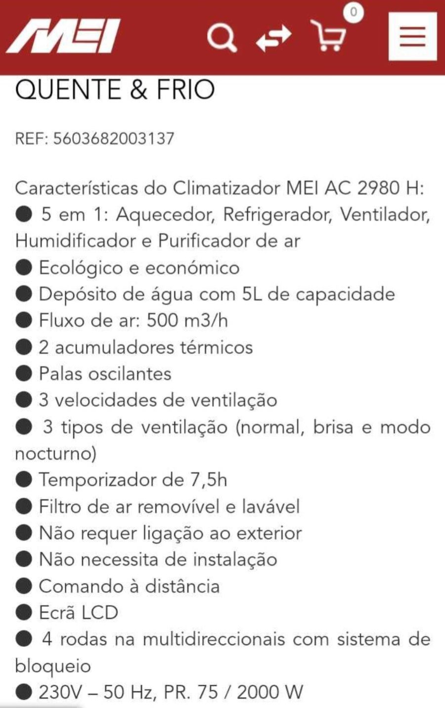 Climatizador de ar MEI AC 2980 H