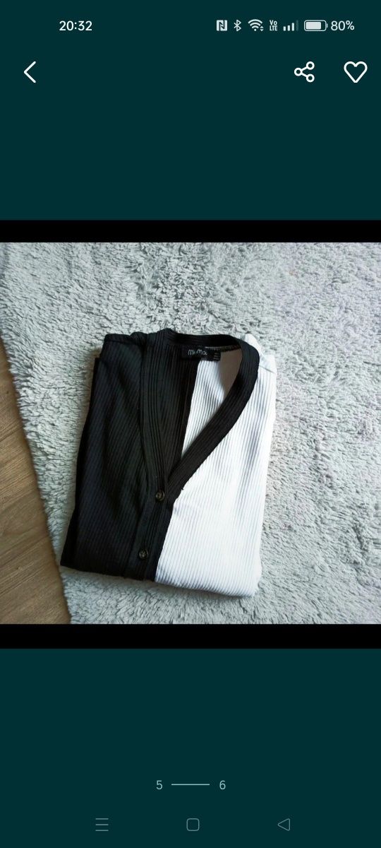 Biało czarny sweter kardigan bawełna M-XL
