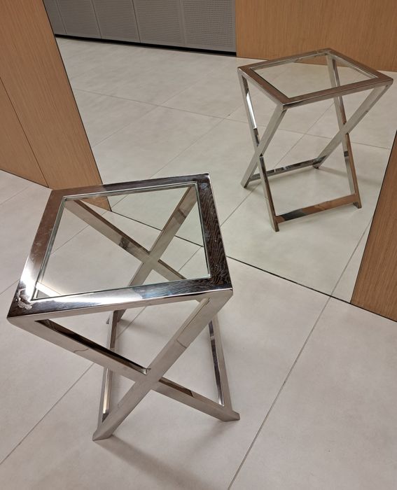 Stolik - kolor srebrny, stal nierdzewna, blat szklany 45x45x60 cm