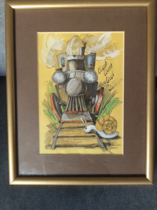 Obraz ciuchcia 14*20 cm, ręcznie malowany , akwarela