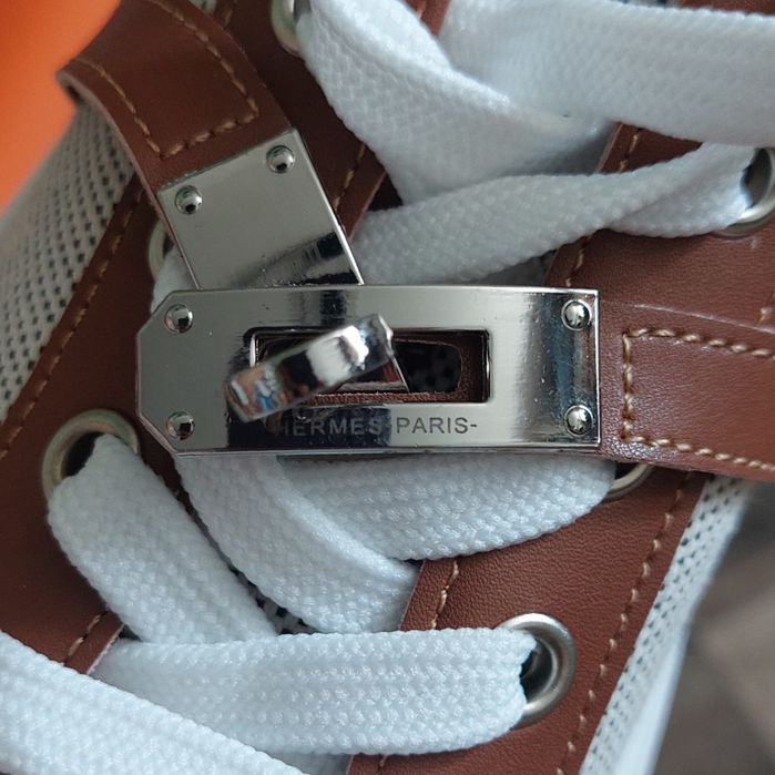 Кеди кросівки Hermes беж коричневі шкіра 39 38